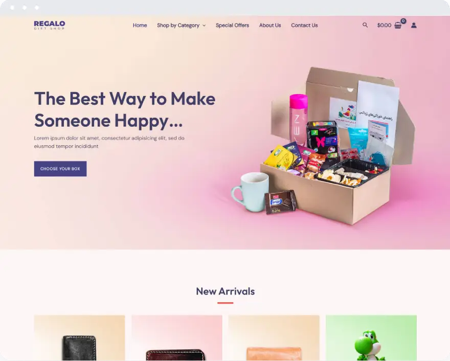 Giftshop website landing