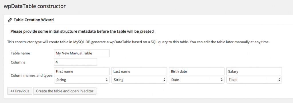 wpDataTables manual input