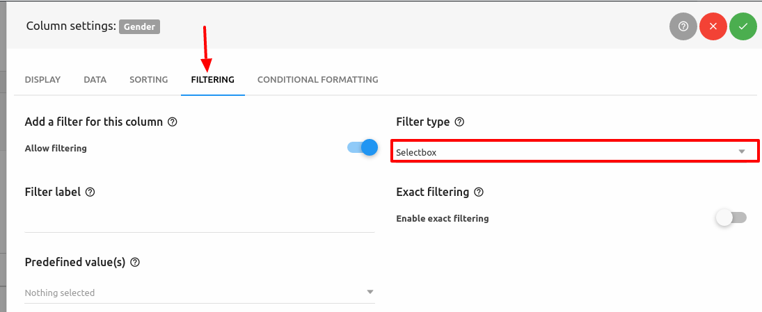 Column settings JSON