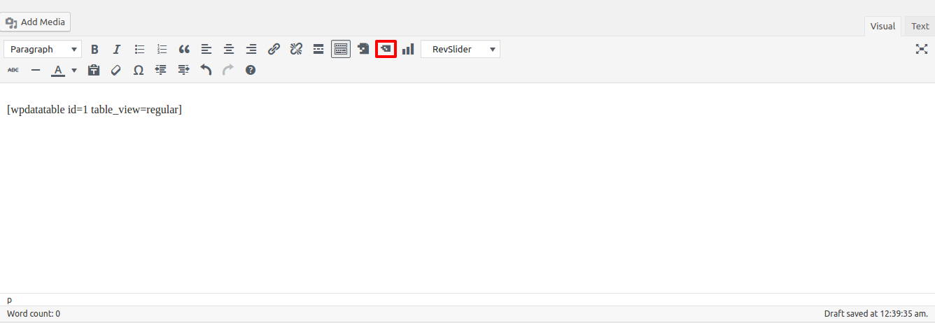 Inserting wpDataTables shortcode on page or post