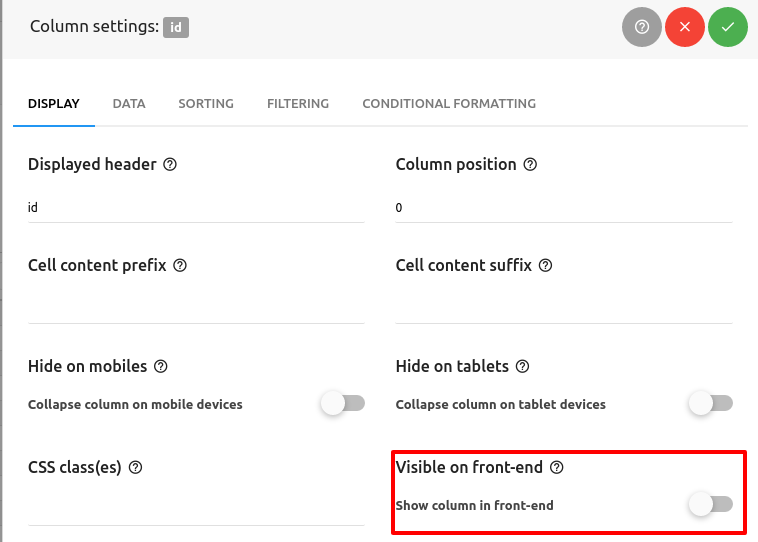Mysql hide columns