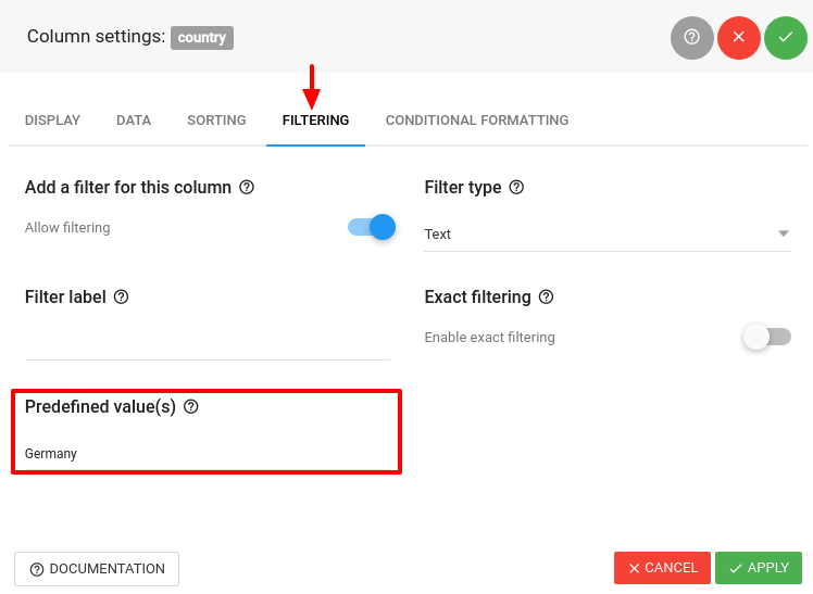 Predefined values