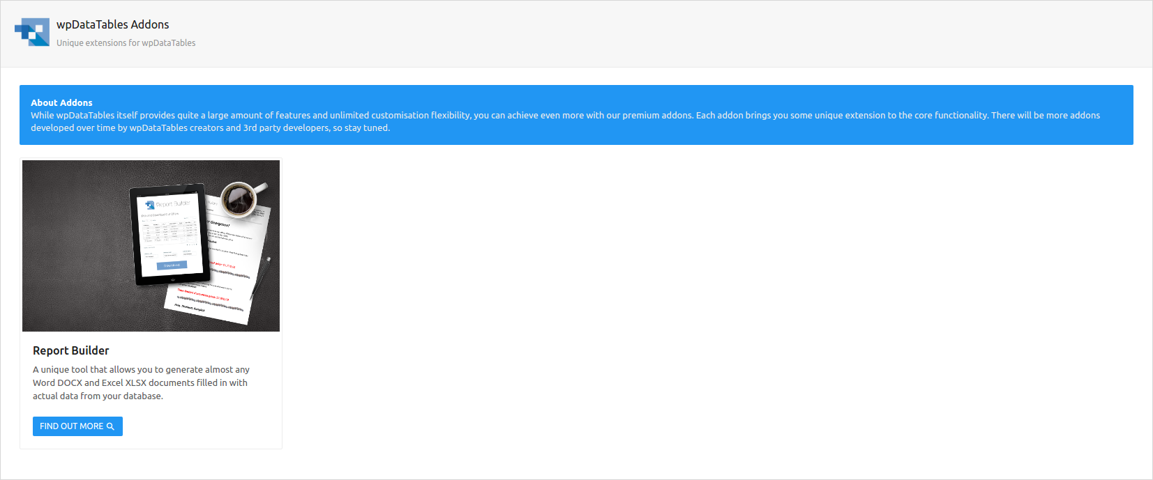 wpDataTables Addons Page