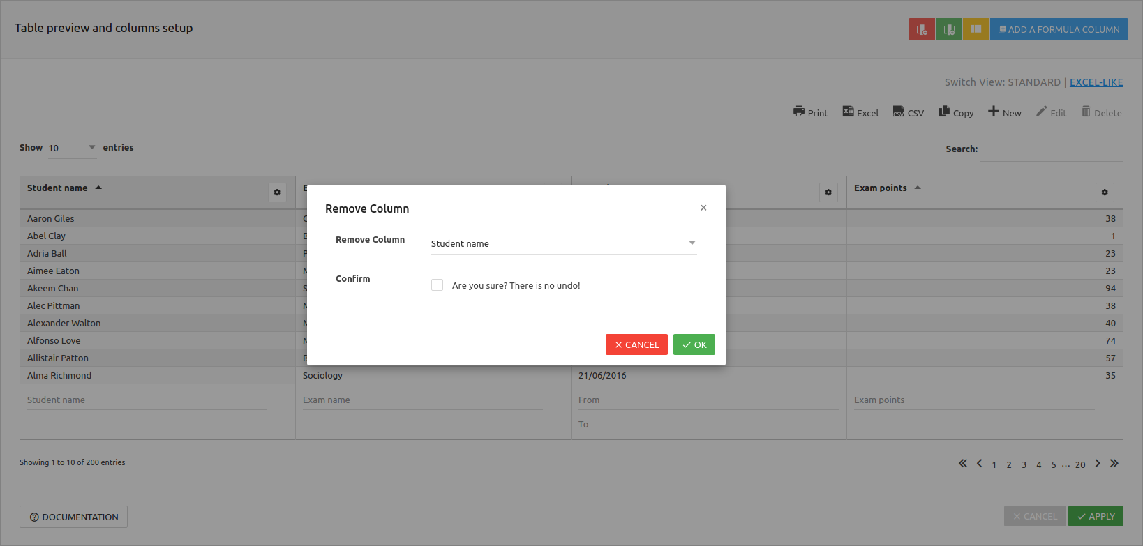wpDataTables remove column