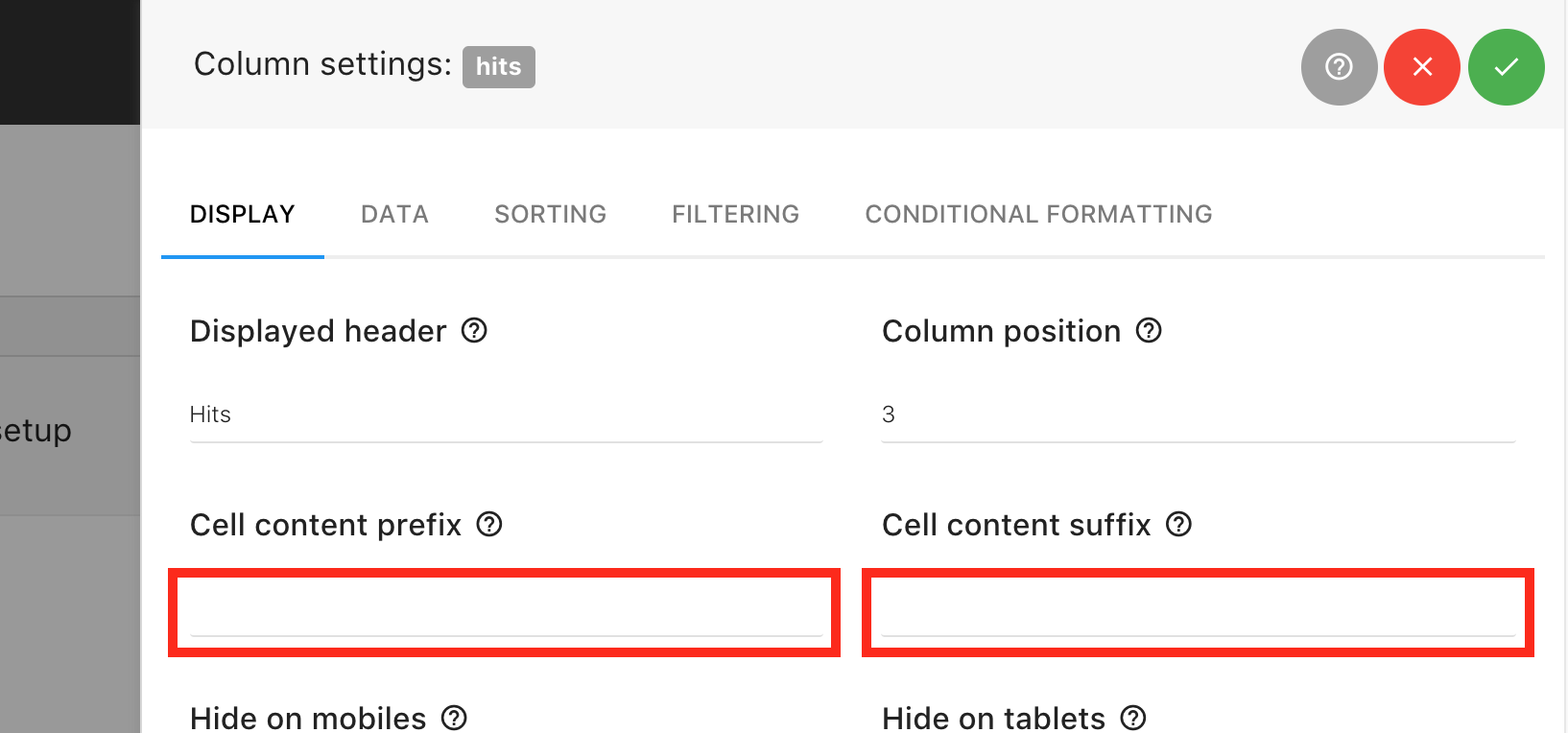 cell content prefix suffix