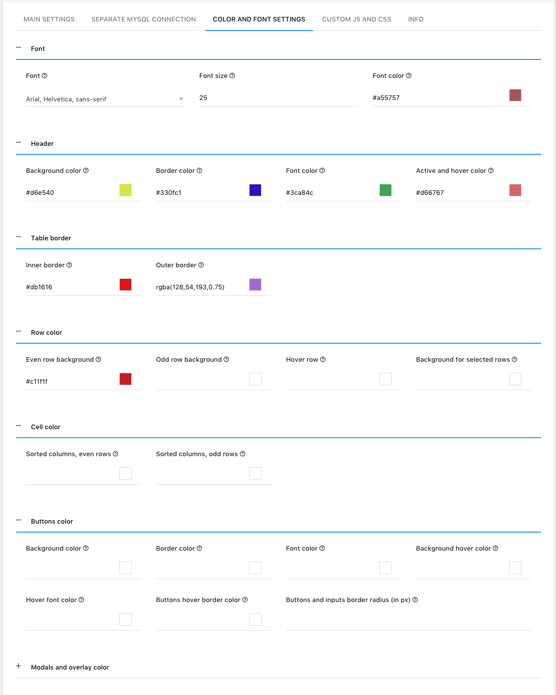 color font settings