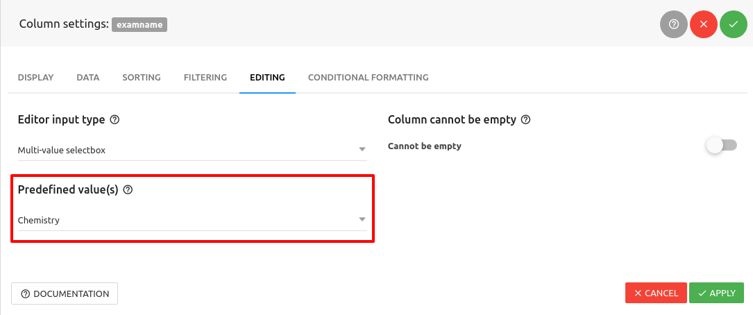 Editing predefined value(s)