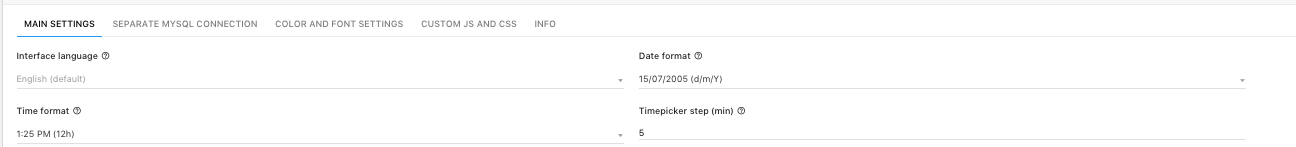 settings main tab language date format time format