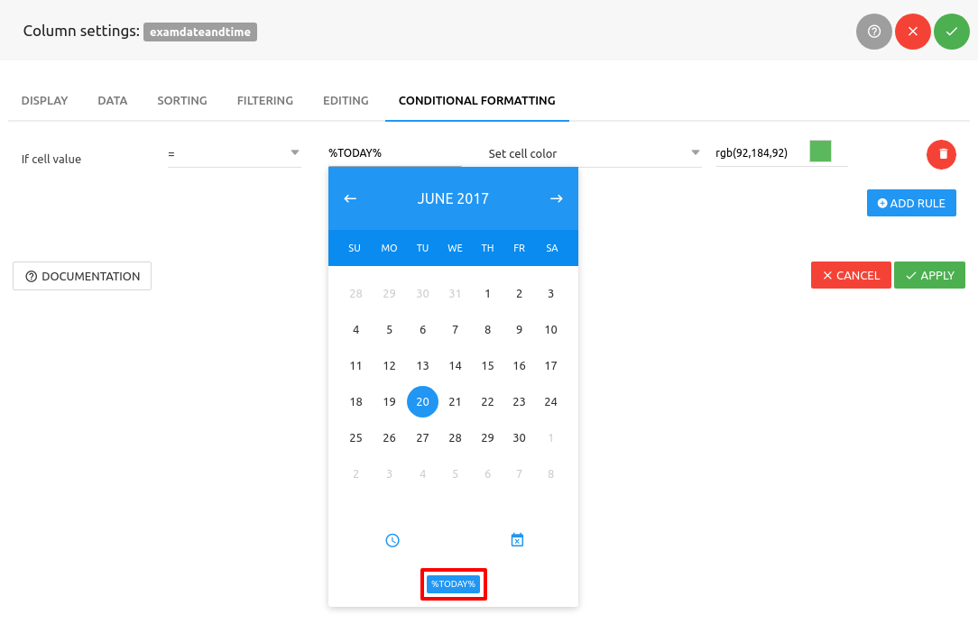wpDataTables conditional formatting