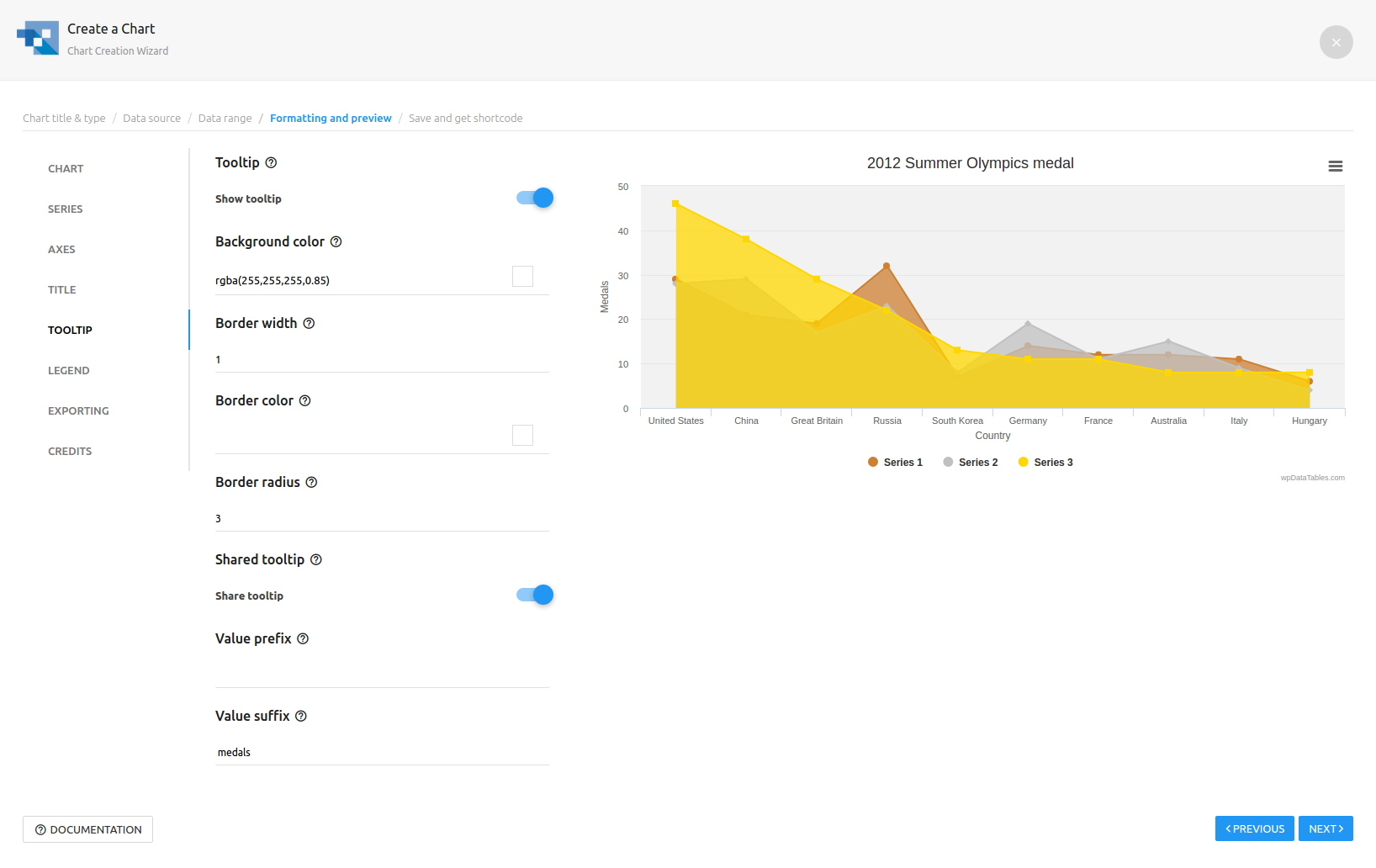 Creating charts with wpDataTables