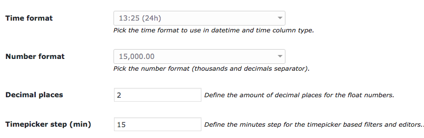 DateTime and Time settings in wpDataTables