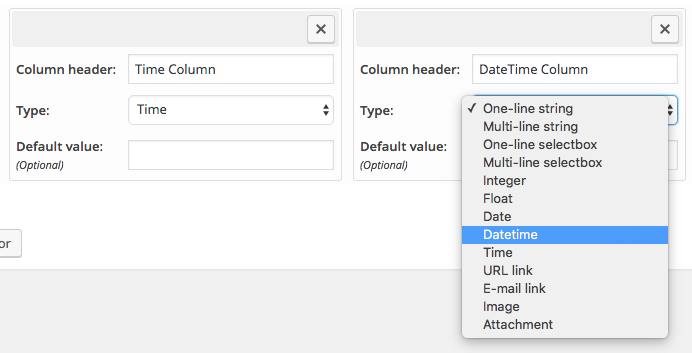 Time and DateTime columns in Table Constructor