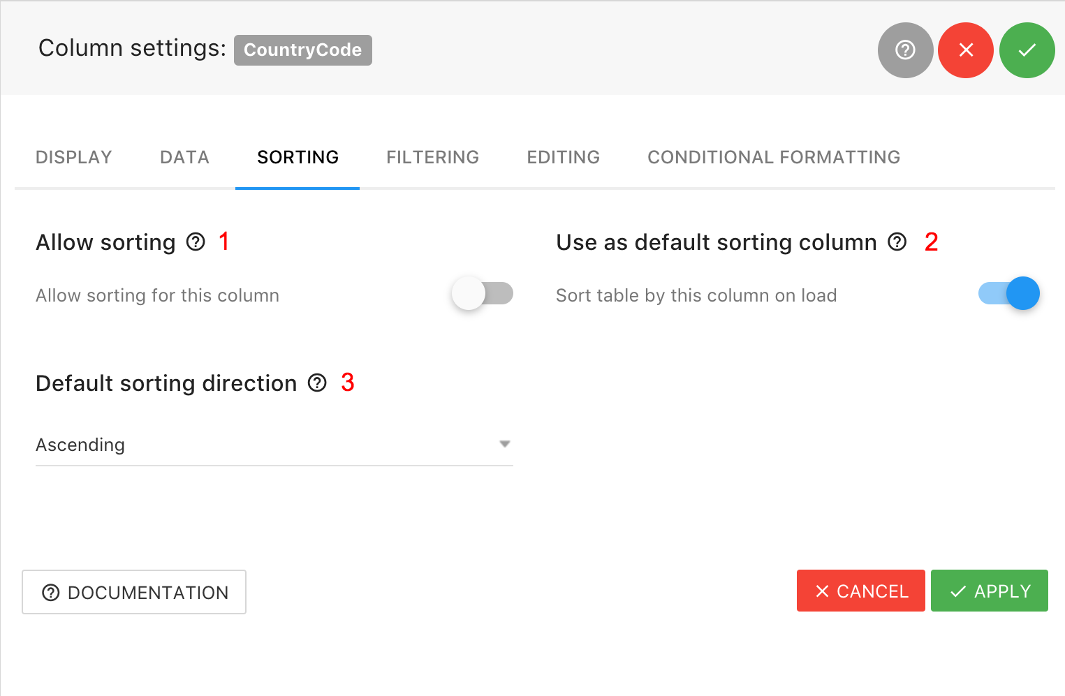 Column Settings - Sorting