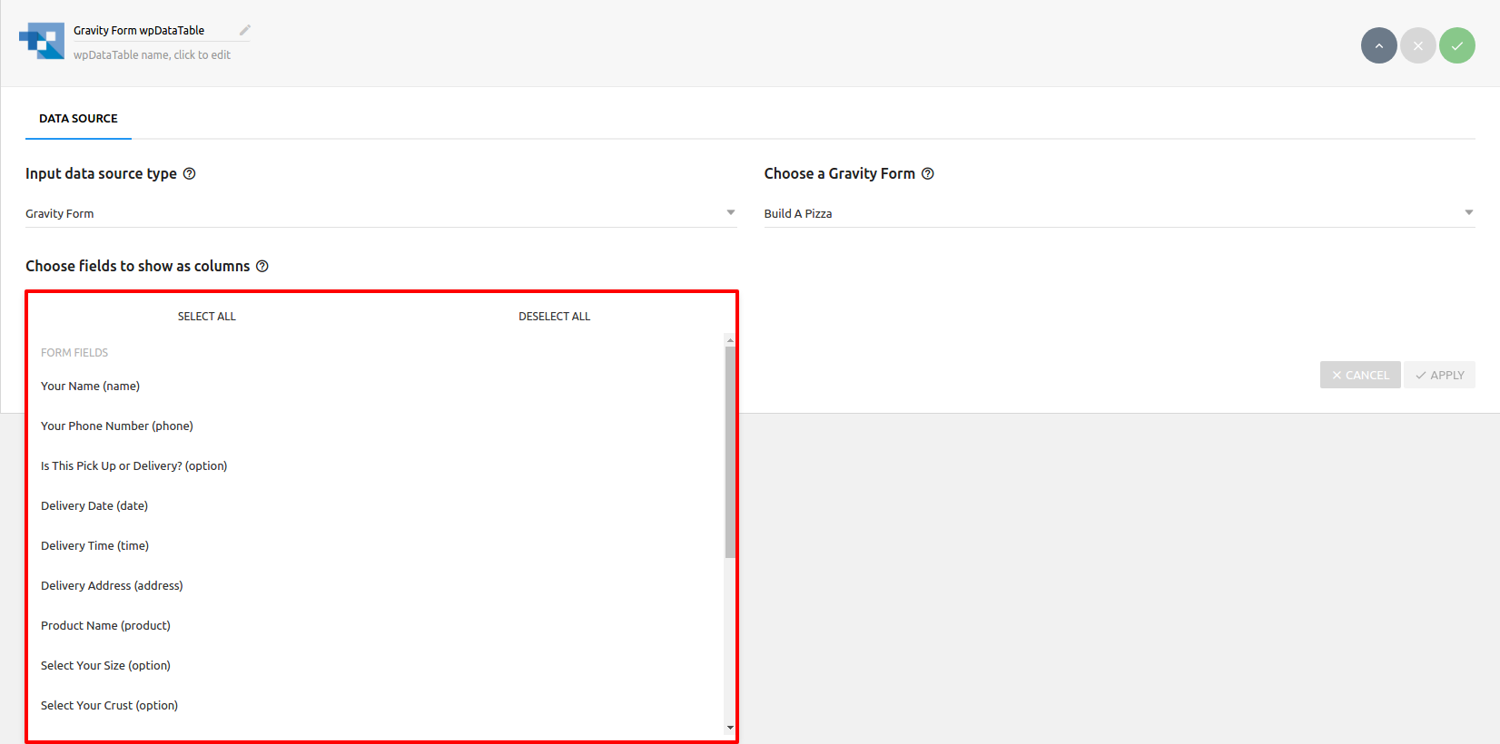 Gravity Forms integration for wpDataTables