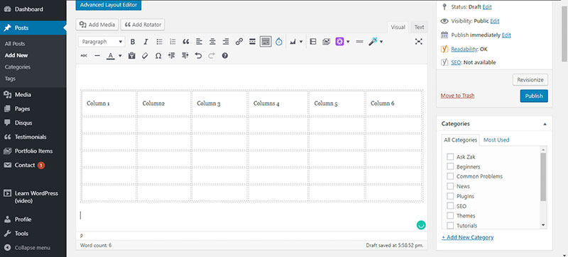 how to insert a table in word press