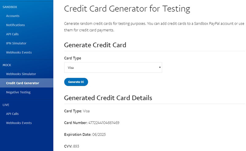 test credit card numbers