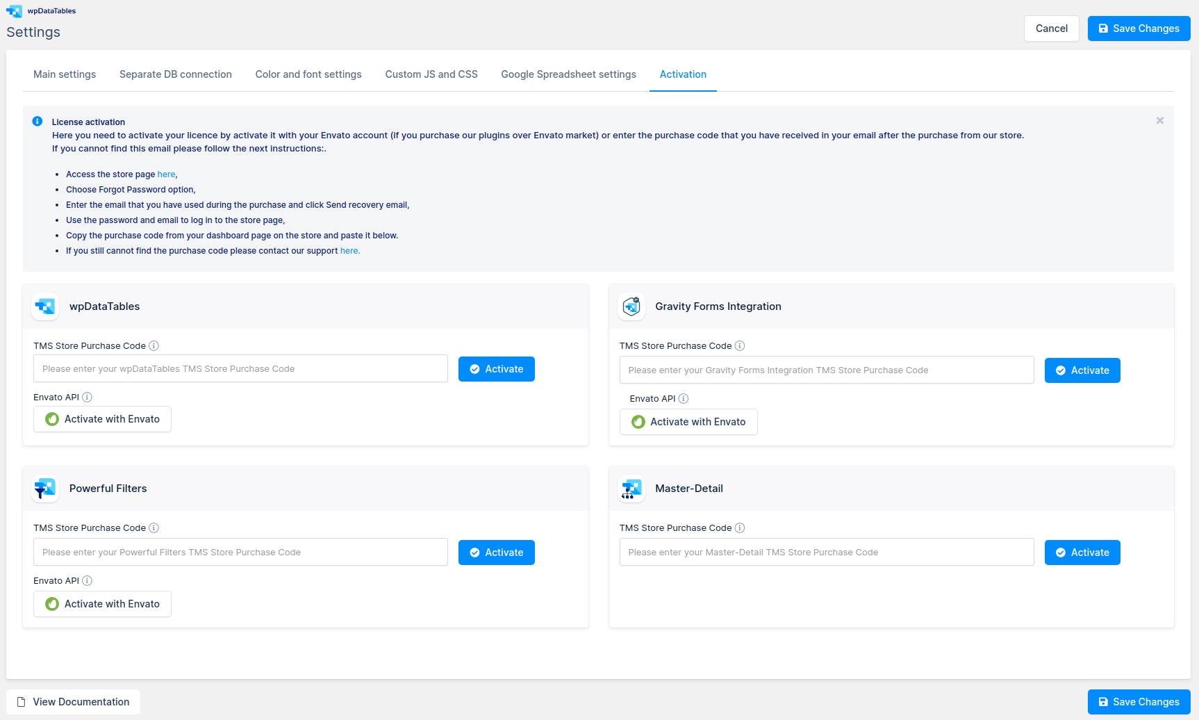 Activation options for plugin