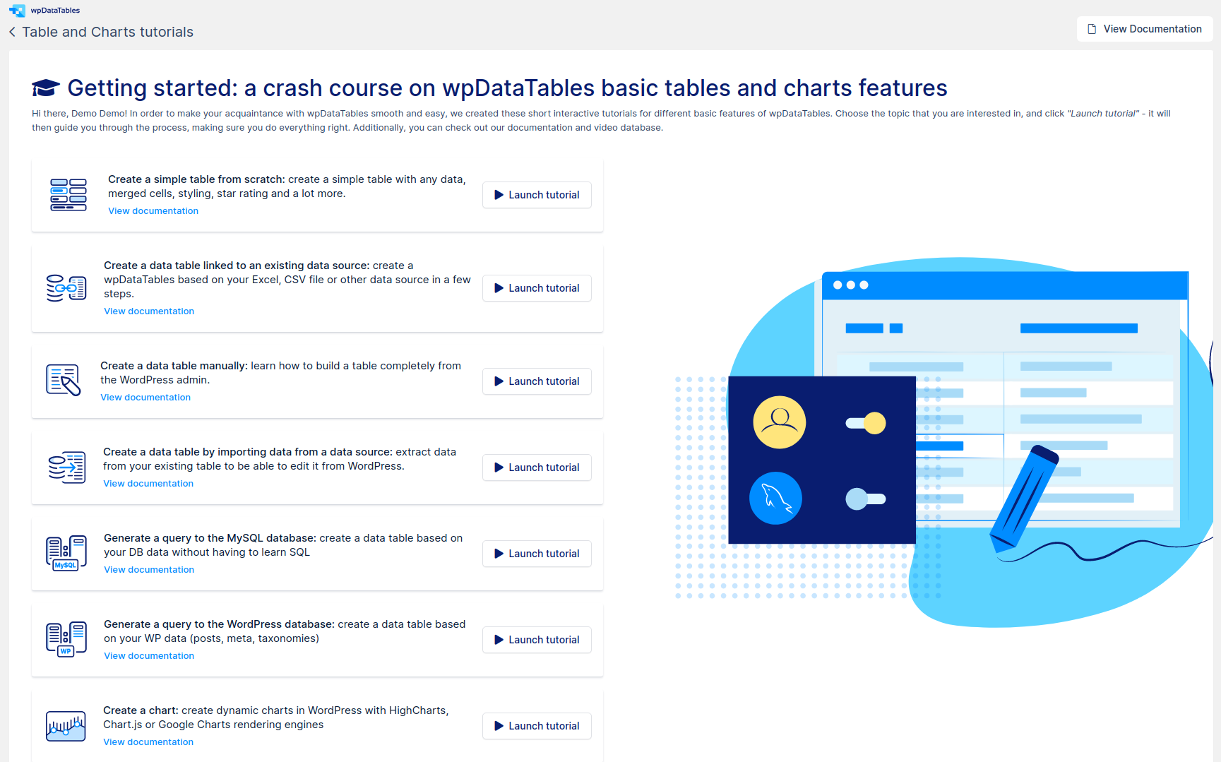 Getting started in wpDataTables