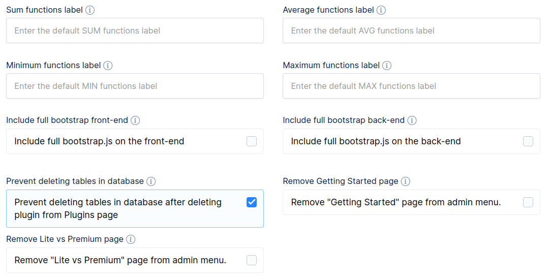 Main settings functions