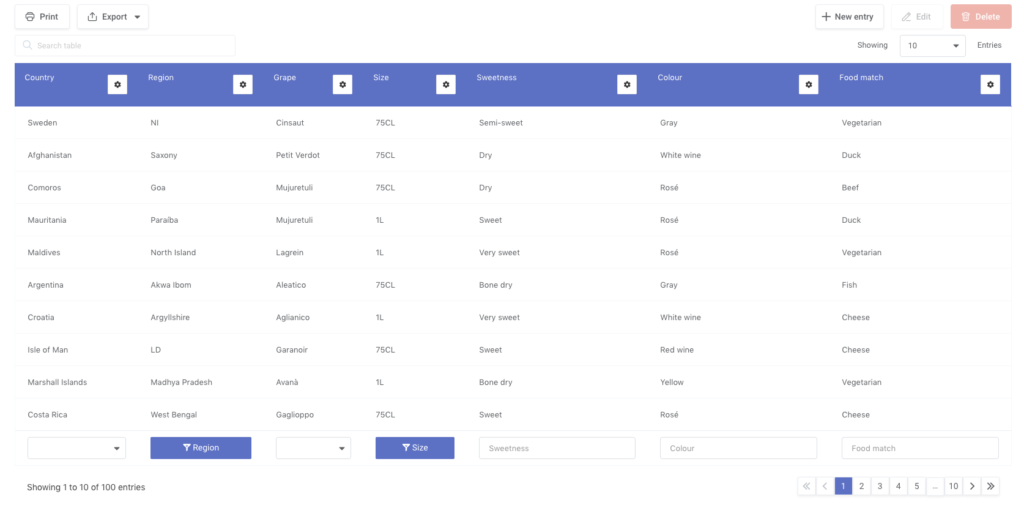 Purple skin for WordPress table