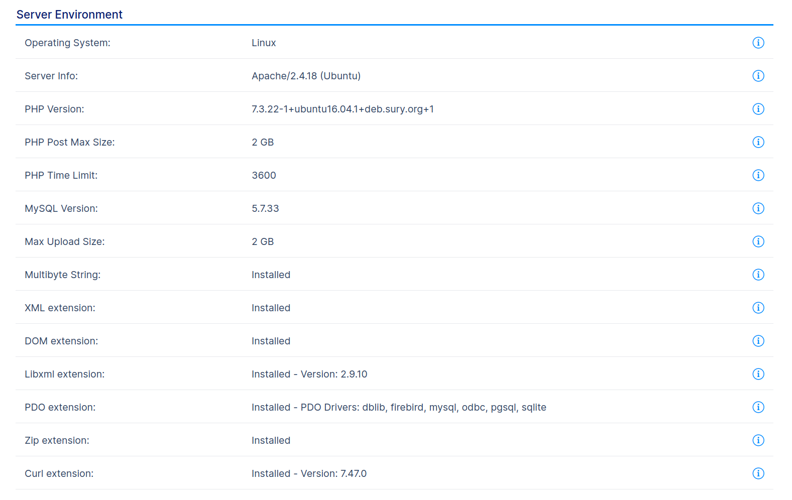 System info server data for WordPress