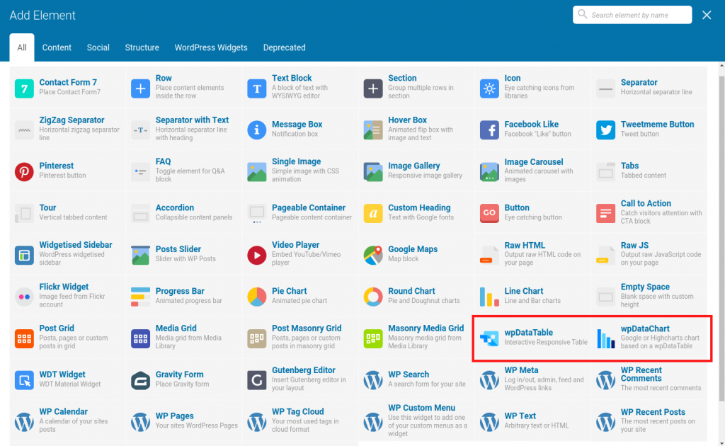 WPBakery Page Builder Integration wpDataTables Tables and Charts Plugin