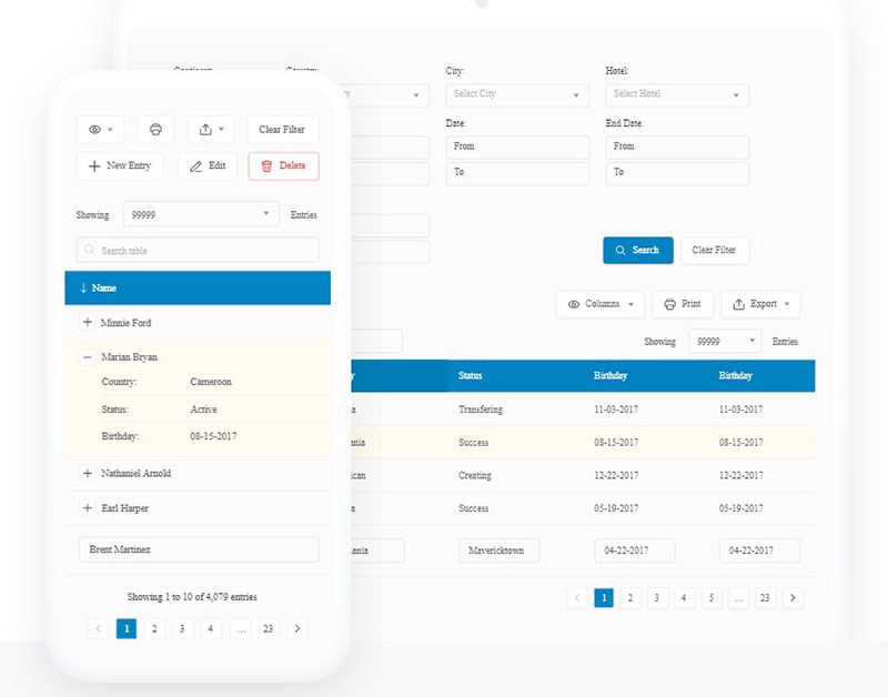 data modern ui table styles