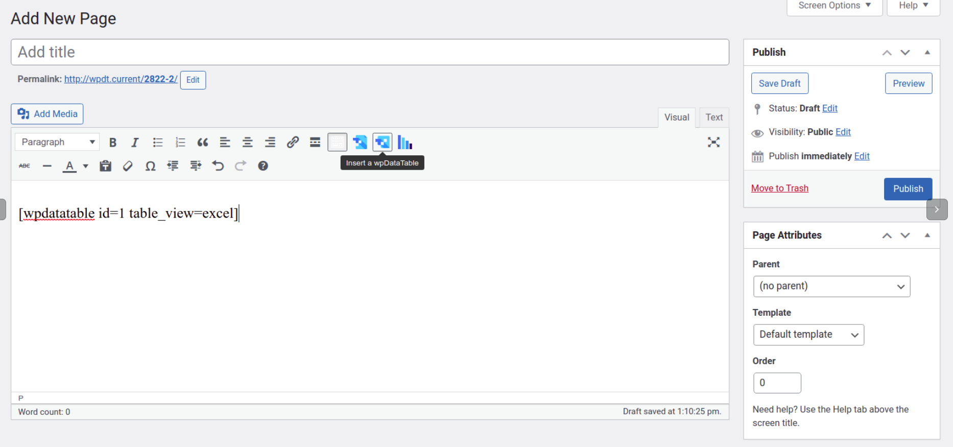 Insert excel like table shortcode