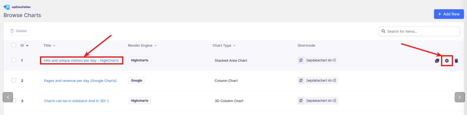 Configure charts in WordPress