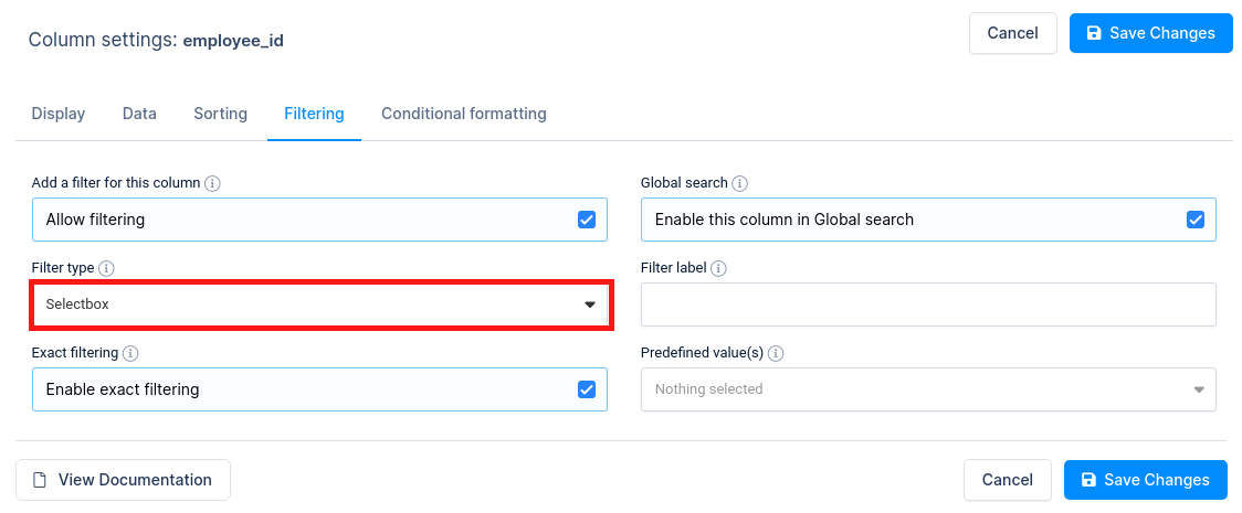 Foreign key filtering