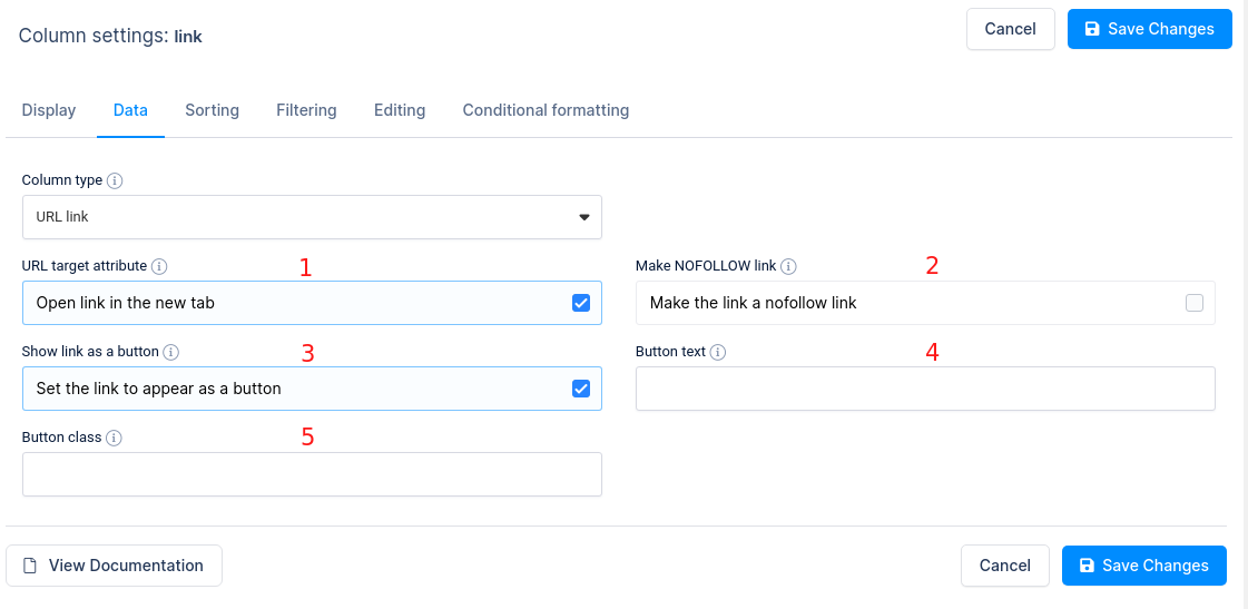 URL link column option