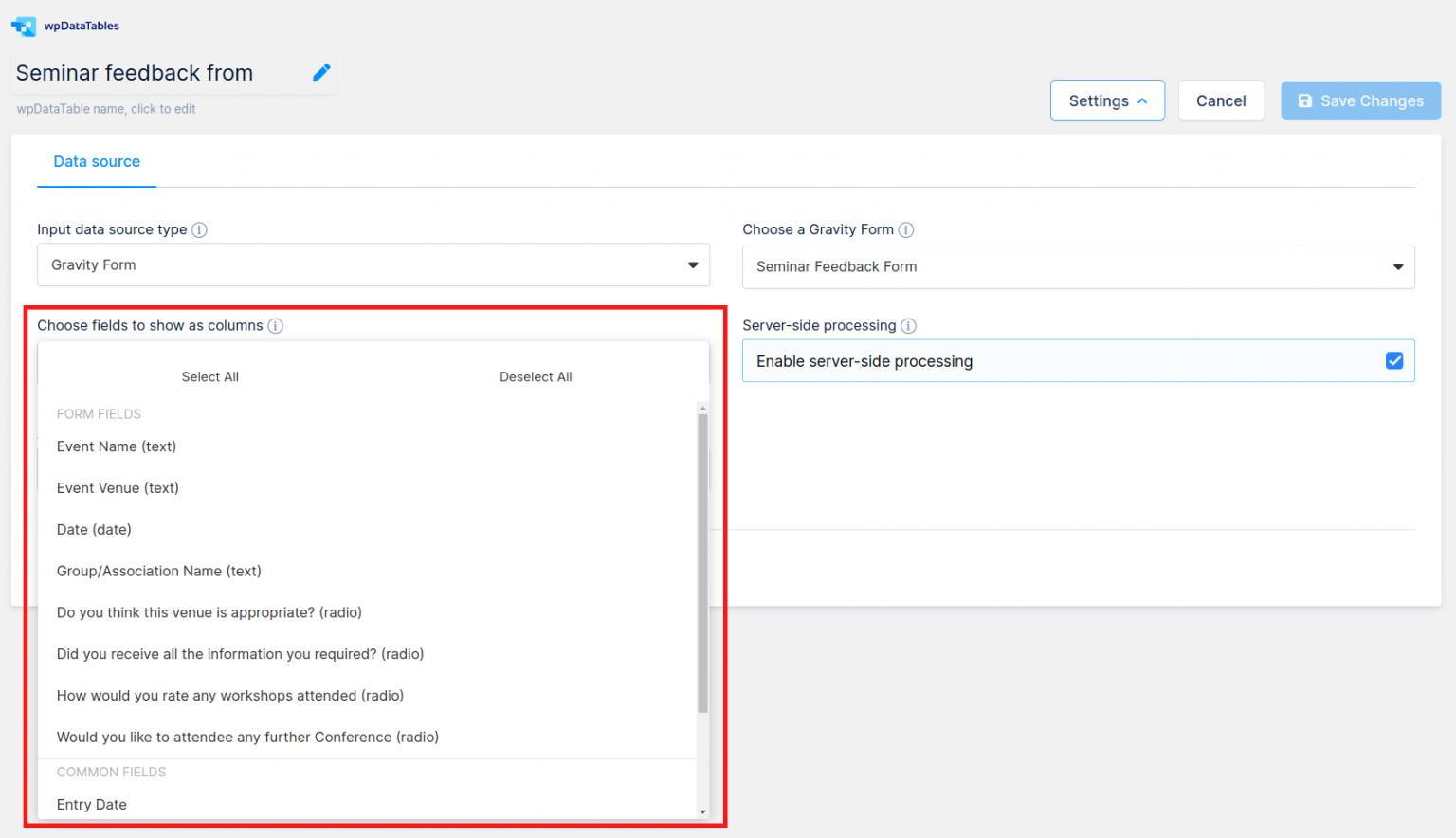 Gravity Forms integration - wpDataTables Tables and Charts Plugin