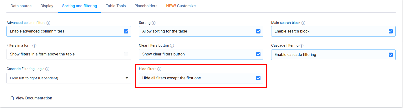 Hide filters except first one