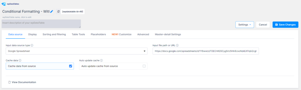 Table elements and configuration in wpDataTables