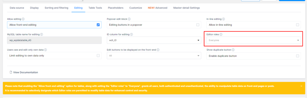 Creating editable tables - wpDataTables - Tables and Charts Plugin