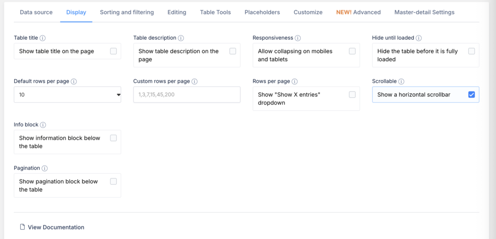 Scrollable body in a table - wpDataTables plugin