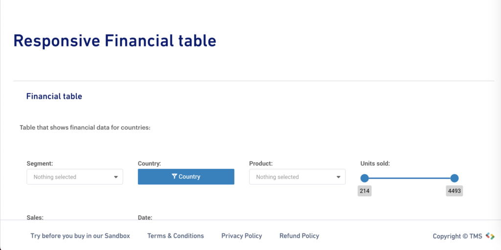 Interactive Data Table for Finance created with WPDT