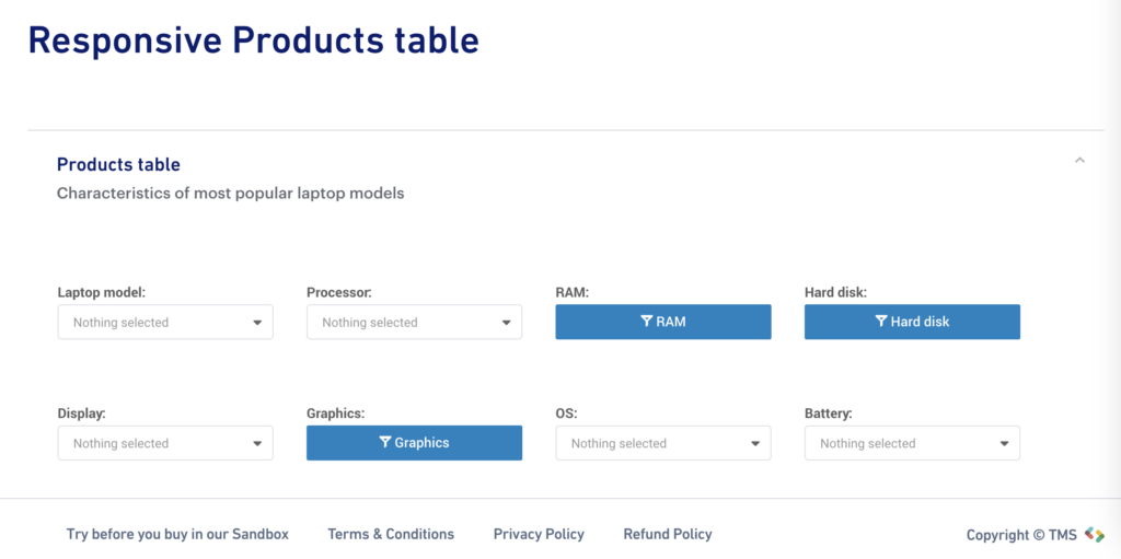 An example of interactive data table created with wpDataTables