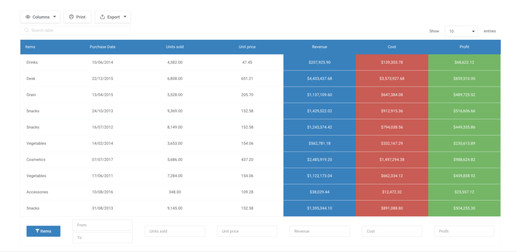 wpdatatables front-end interface