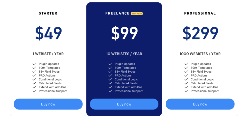 wpdatatables design option for a pricing table