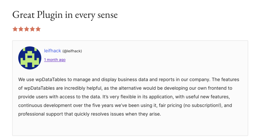 wpdatatables customer review