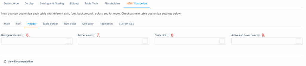 customize table header with drag and drop features