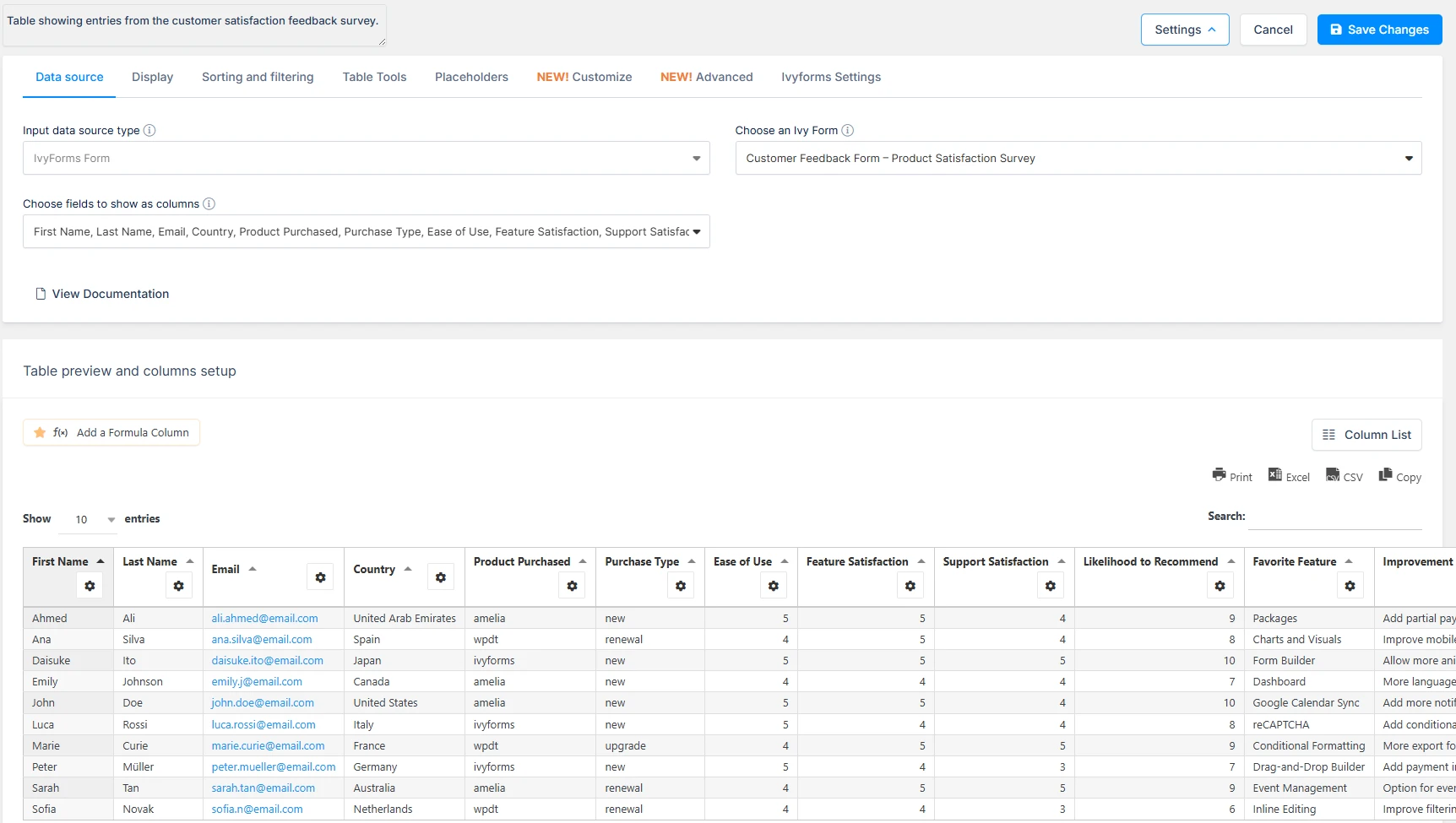 Save Changes button in wpDataTables table creation wizard.