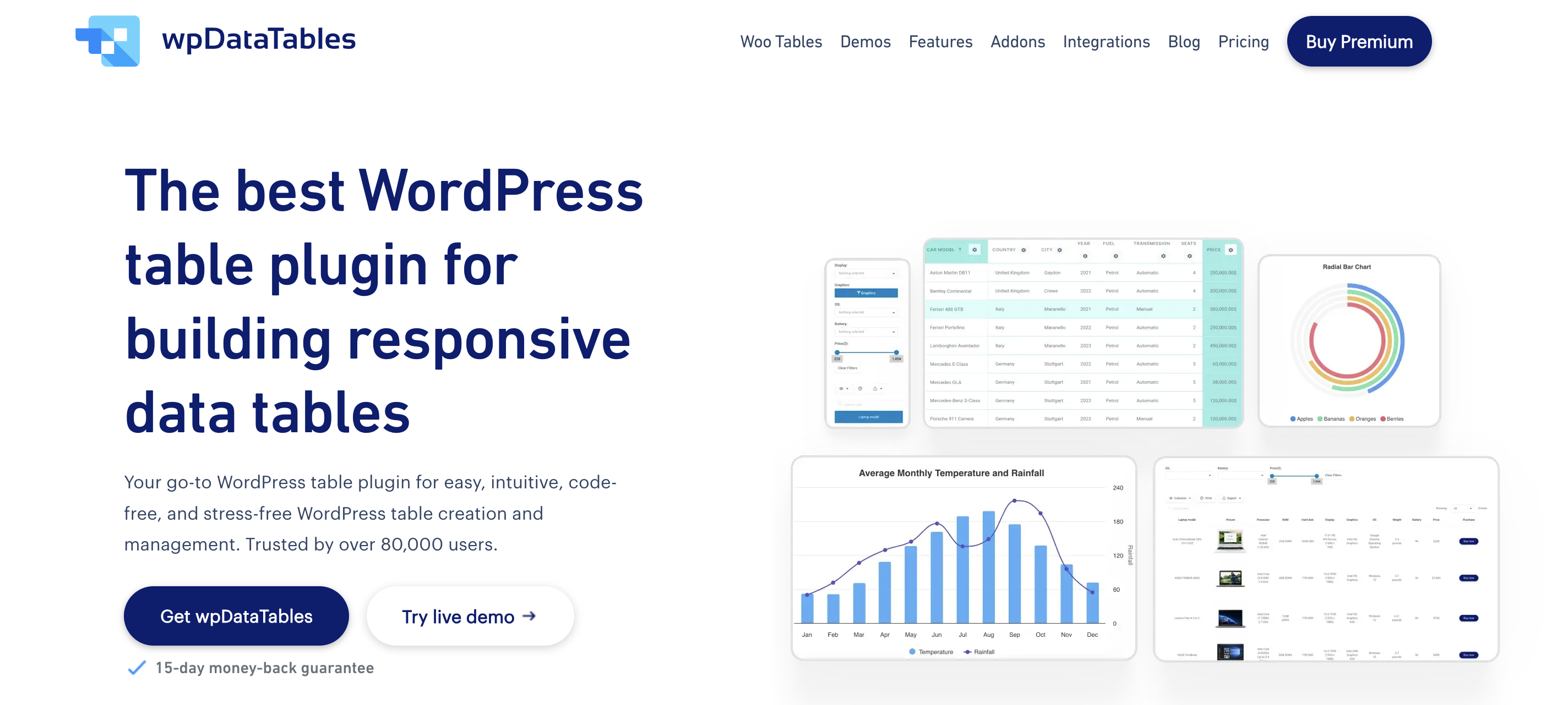 wpDataTables website homepage