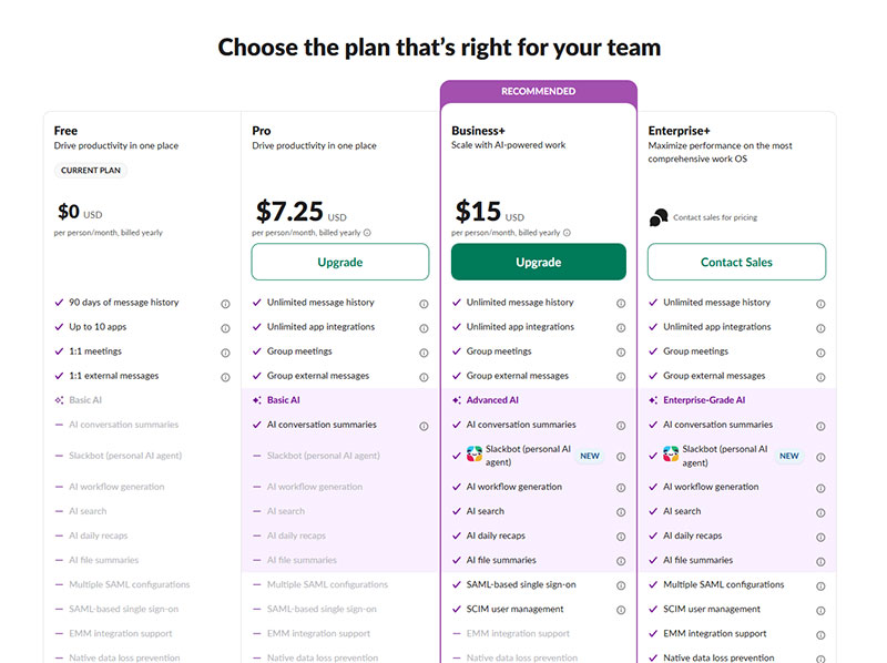 Slack pricing